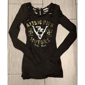 Affliction Motors Black Mini Dress Size XS Grunge Y2K Bodycon